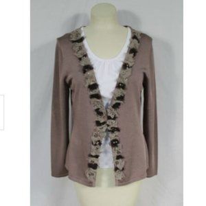 Javier Simorra Taupe Brown Cardigan Silk Ruffle 8